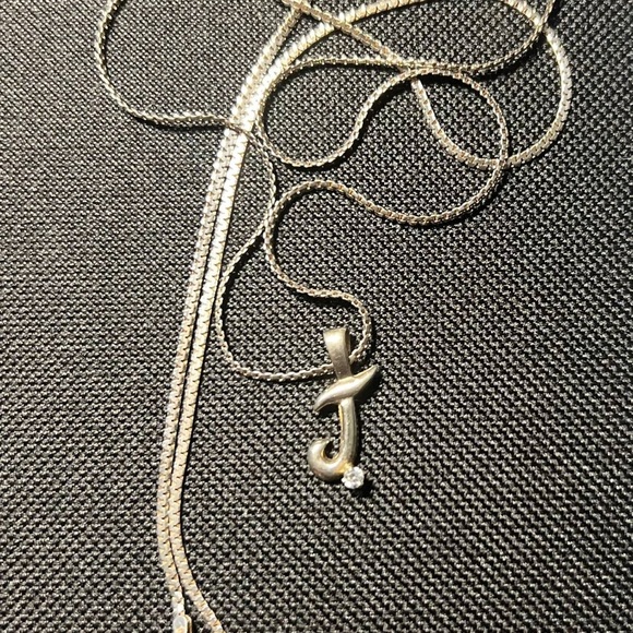 Silver Necklace with letter J Pendant - Picture 1 of 3